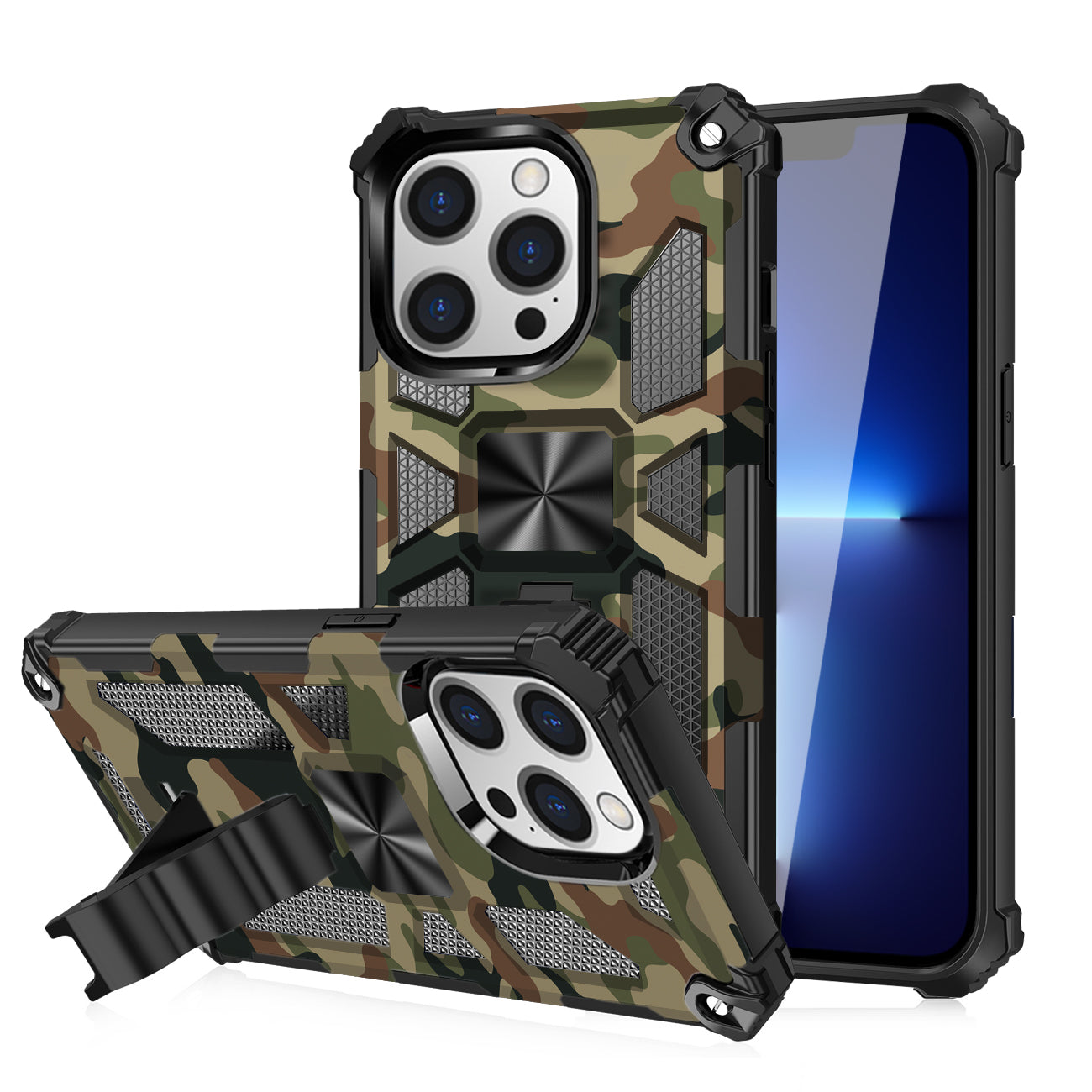 Built-in Kickstand TPU Case with Magnetic Mount for APPLE IPHONE 13 PRO in Camouflage